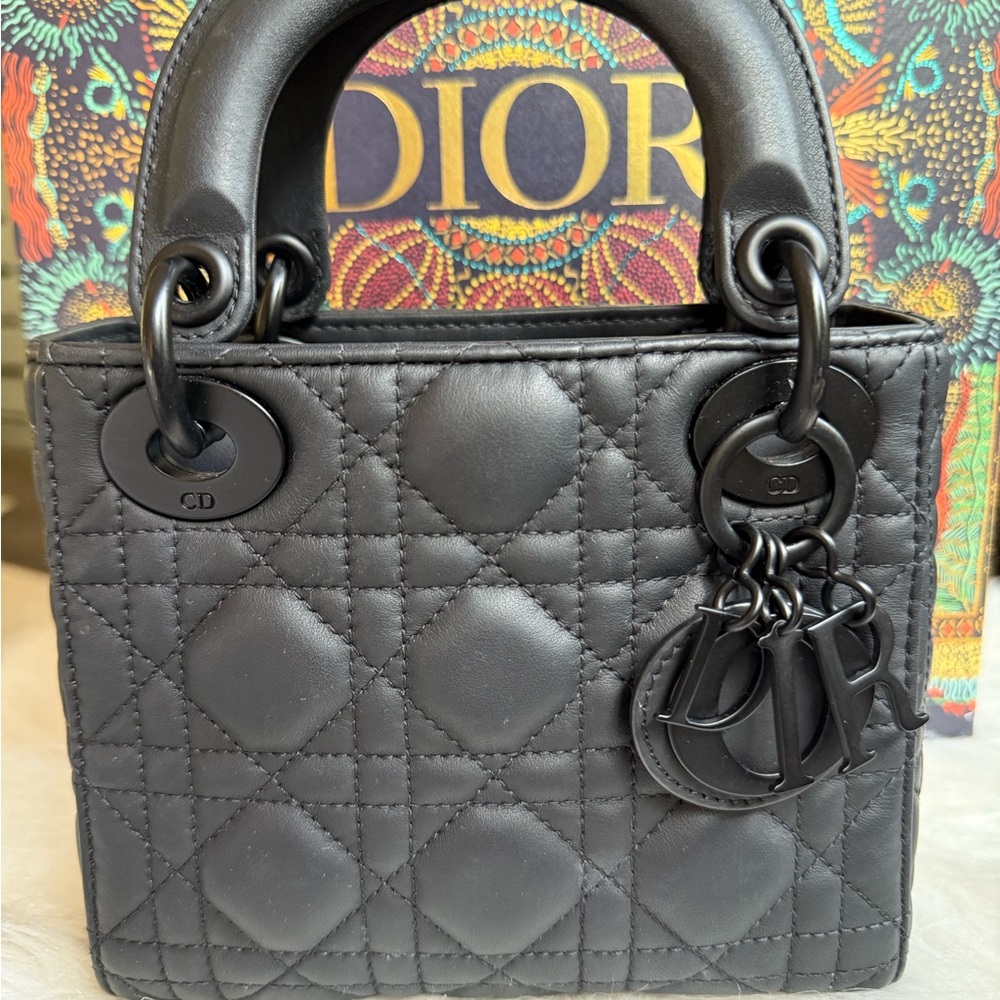 Christian Dior Lady Dior Mini Black Ultra Matte Cannage Calfskin Handbag